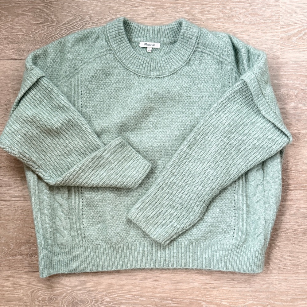 Madewell Sage Green Cable Havener Sweater Alpaca Wool Blend Pullover, XL